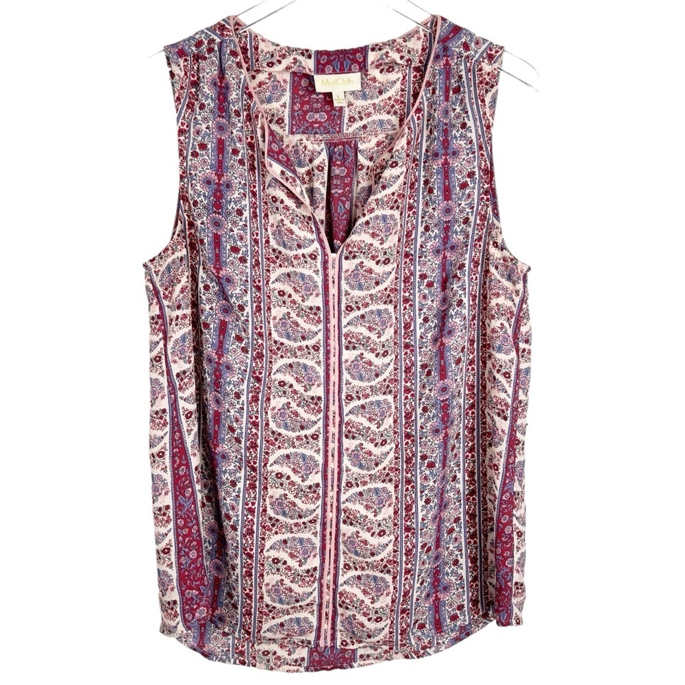MODCLOTH Pink Florals & Paisley Printed Sleeveless Slit Front Top Size Large